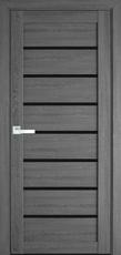 Двери межкомнатные Мода-ПВХ ULTRA-Леона-дуб серый-черное стекло